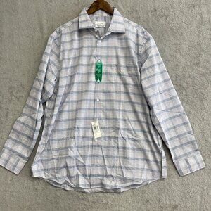 NEW Calvin Klein Men's XL 17-17.5 Button down Dress Shirt Regular Fit Plaid